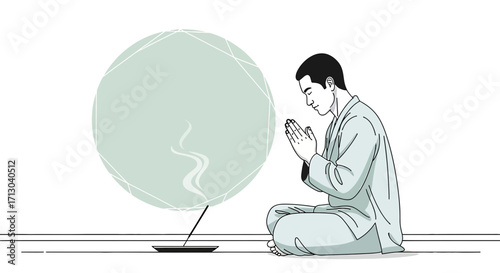 A serene illustration featuring a person meditating with incense for relaxation and mindfulness