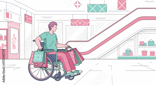 Accessibility and inclusion: A shopper using a wheelchair in a shopping mall environment