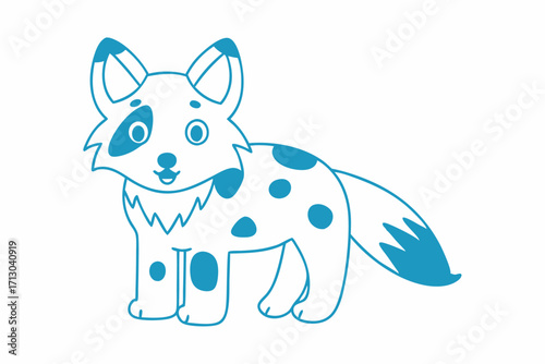 Cute fox is standing, adorned with spots, featuring a cheerful grin and playful outline