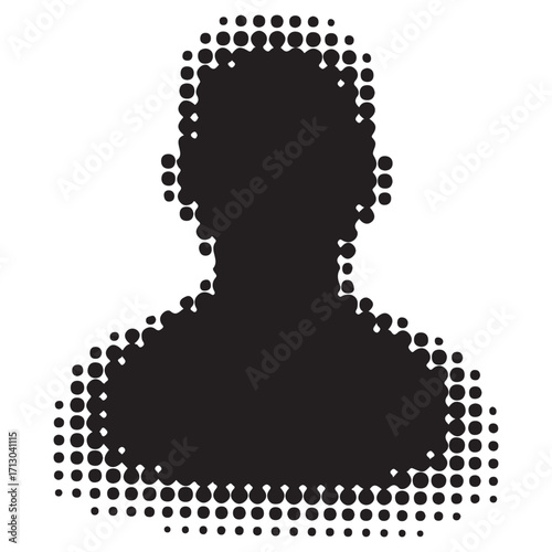 Black Silhouette User Icon with Halftone Dot Texture