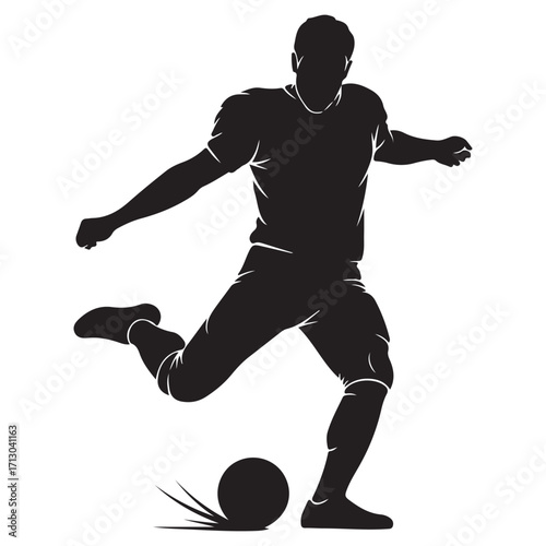 Soccer Player Kicking Ball Silhouette in Dynamic Action