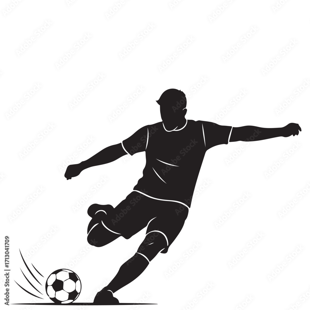 Naklejka premium Dynamic Silhouette of a Soccer Player Kicking a Ball