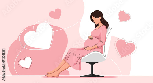 Expecting mother sitting gracefully surrounded by love themed vector illustration