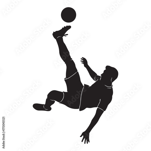 Soccer Player Silhouette Performing Bicycle Kick with Ball