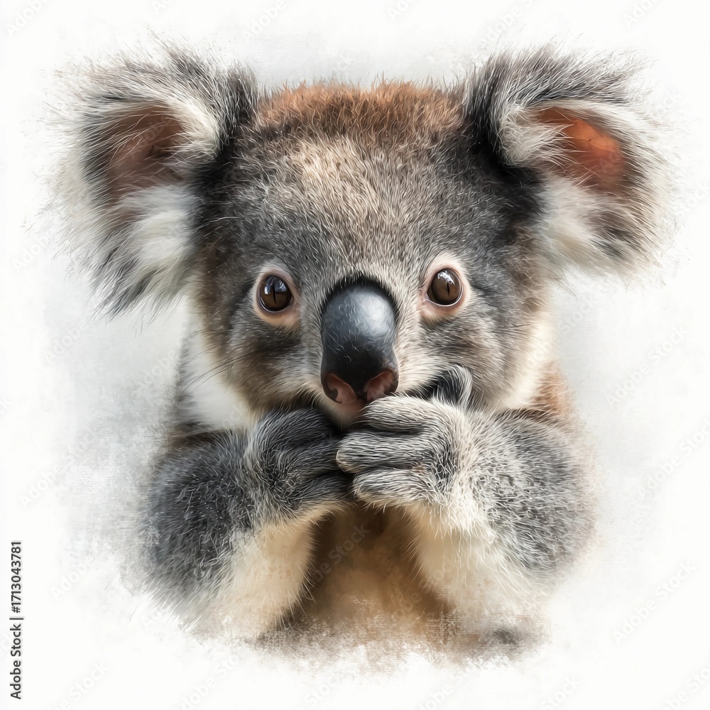 Naklejka premium Adorable baby koala isolated on white background, digital art style