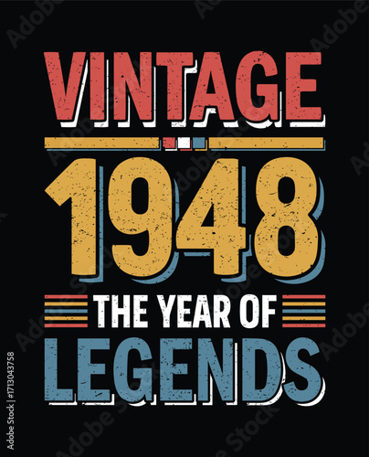 Vintage 1948 Year of Legends Retro Typography