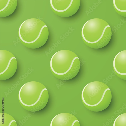 Vector Seamless Pattern with Green Tennis Balls on Green Background. Tennis Ball Pattern for Sport Wallpaper, Tennis Fabric, Sports Textile, Ball Game Print, Sport Illustration, Tennis Design