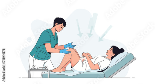 Illustration of a healthcare professional examining a patient in a hospital or clinic setting