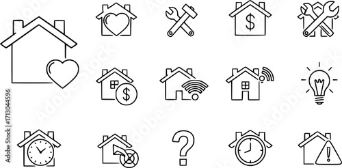 Vector set of house thin line icons.