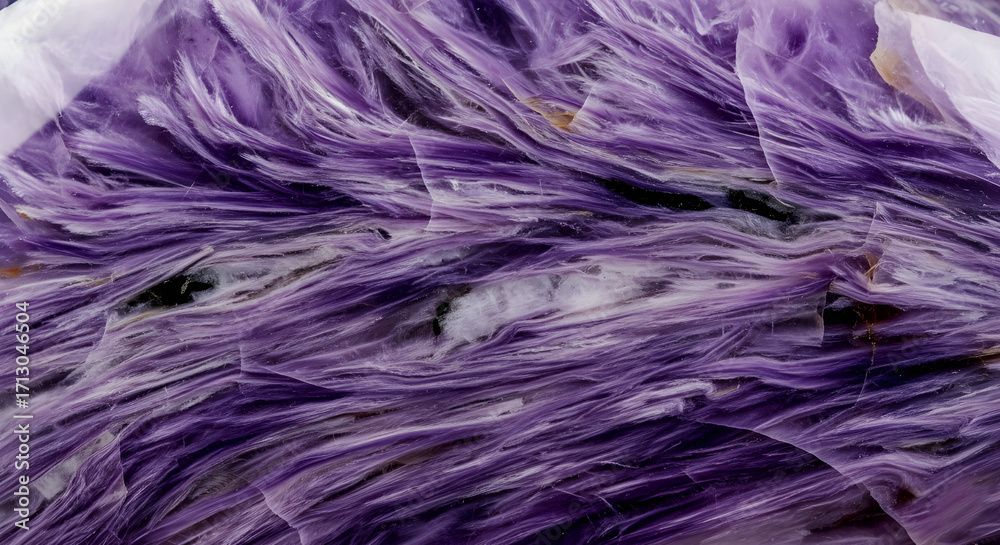 Fototapeta Close-up of a precious stone with purple and white banding. The stone exhibits a smooth surface and intricate patterns, showcasing its natural beauty.