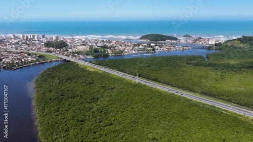 Wallpaper Mural Itanhaem River In Itanhaem Sao Paulo Brazil. Tropical River With A Scenic Forest Trees Viewed From Above. Travel Vegetation Wilderness Jungle. Travel Beautiful Day Rainy Season. Itanhaem Sao Paulo. Torontodigital.ca