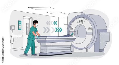 MRI Scan Preparation: Healthcare Professional Positioning Patient for Examination Procedure in