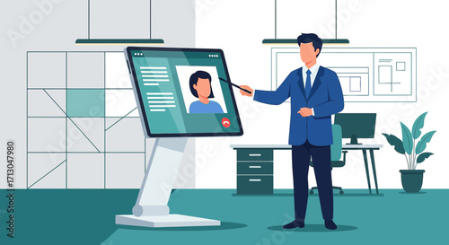 Professional online meeting, presentation or conference illustration design concept and modern