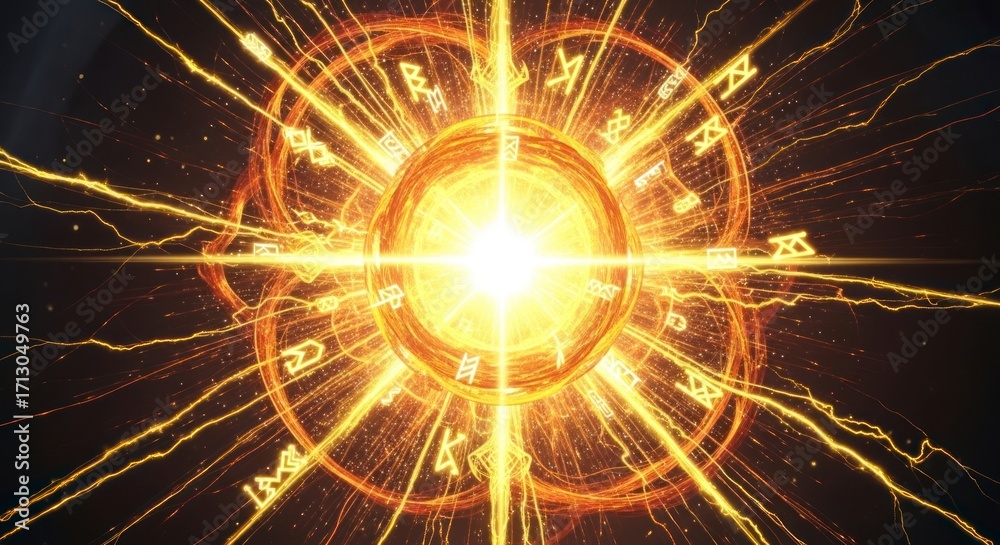 Obraz premium Radiant Golden Zodiac Wheel Exploding with Celestial Light and Mystical Energy.