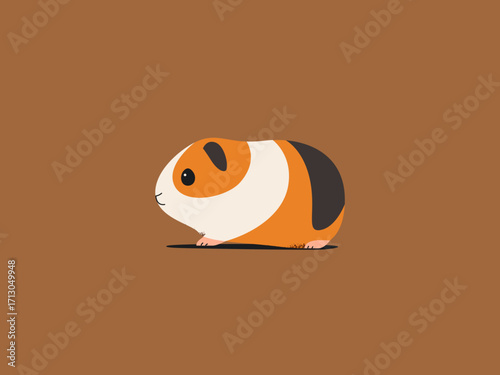 Cartoon guinea pig with orange, white, and black markings on a brown background.