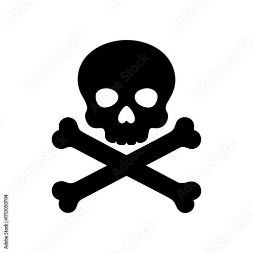 Black skull and crossbones icon on transparent background