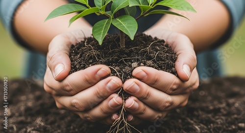 hands holding a plant
