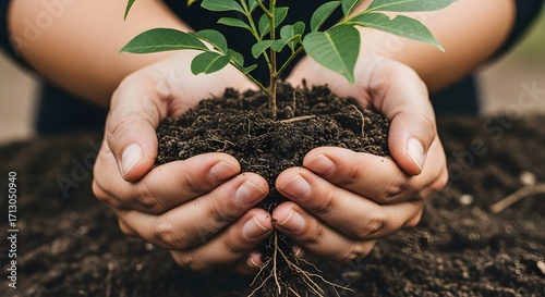 hands holding a plant