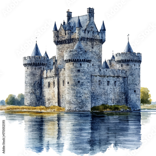 watercolor vector of Scottish Castle Performance, isolated on a white background.
