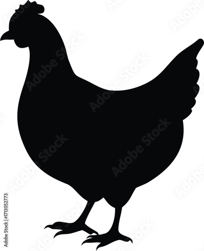 Black Silhouette of a Chicken Hen a Classic and Recognizable Farm Animal