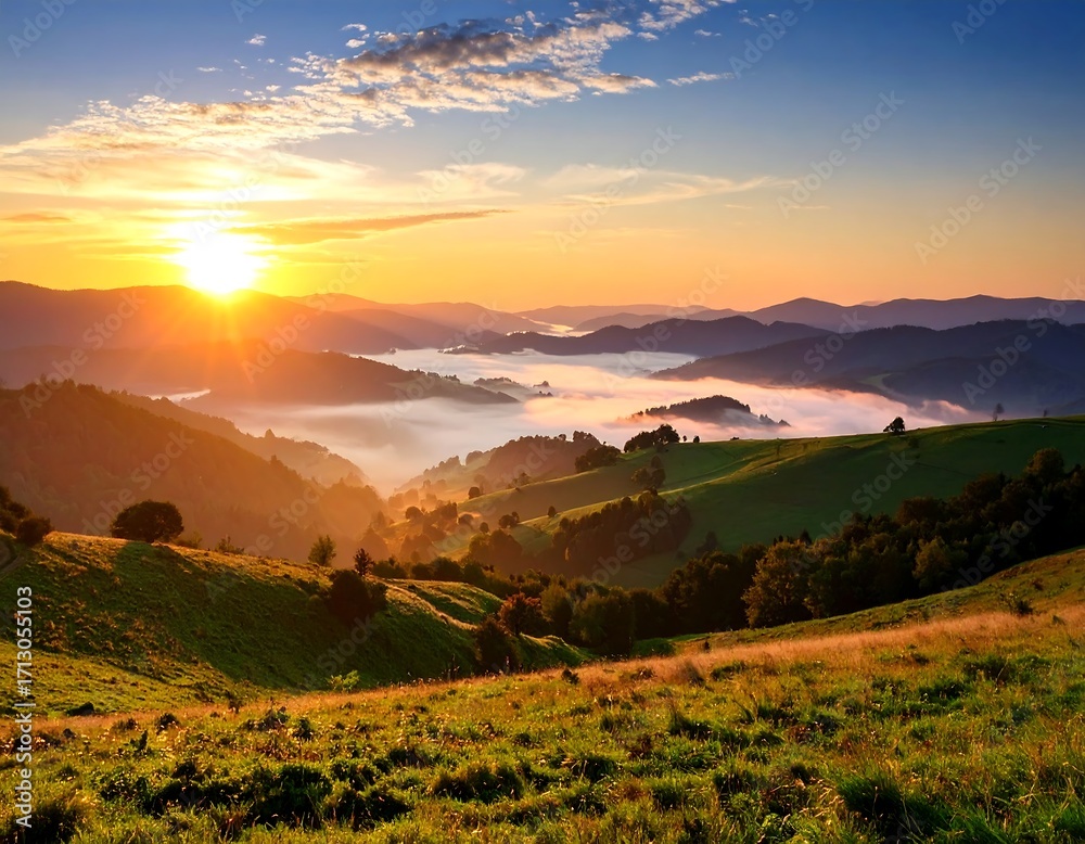 Obraz premium Sunrise over rolling hills (3)
