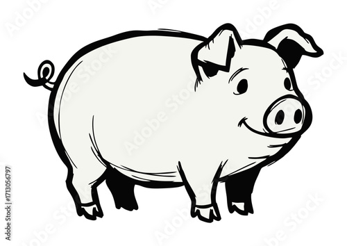 Pig illustration, cheerful, farm animal concept