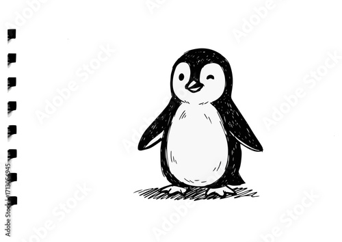 Cute cartoon penguin character illustration with a happy expression on white background