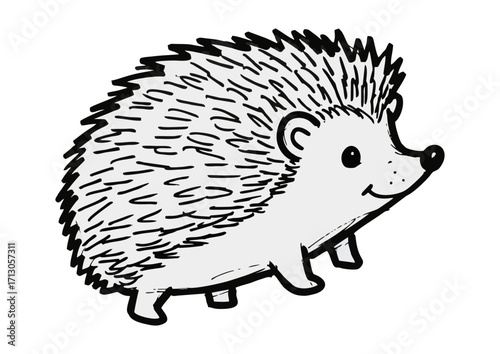 Cartoon hedgehog character with a cute expression on a white background with copy space