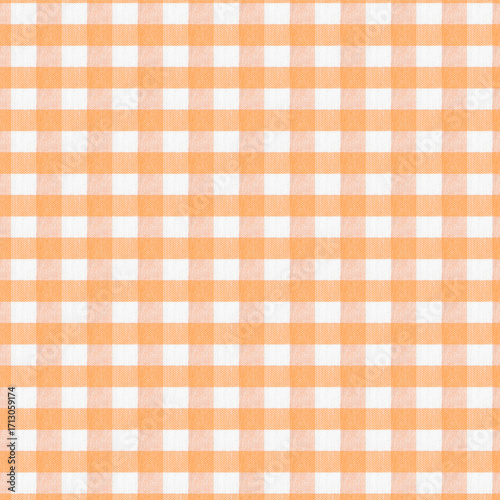 Mantel de tela a cuadros naranja y blanco para picnic. Tejido de diseño a cuadros chicos.