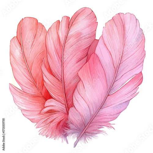 Rio Carnival Feathers, watercolor vector, isolated on a white background.