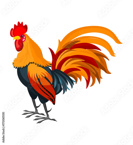 Colorful cartoon cock icon design