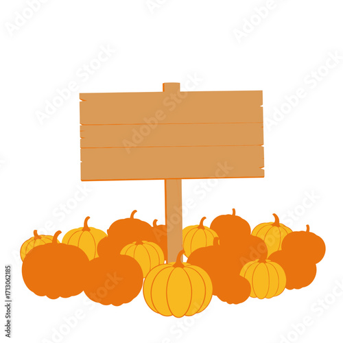 Harvest pumpkins fall season wooden sign autumn decoration seasonal bounty festive isolated on white background Vector Illustration