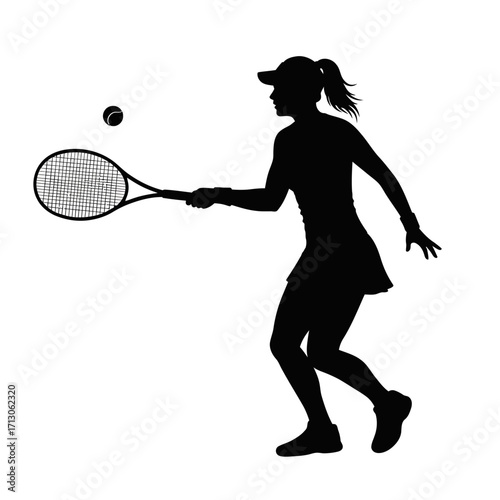 Silhouette of a female tennis player swinging racquet in action dynamic sport scene professional athlete isolated on white background Vector Illustration