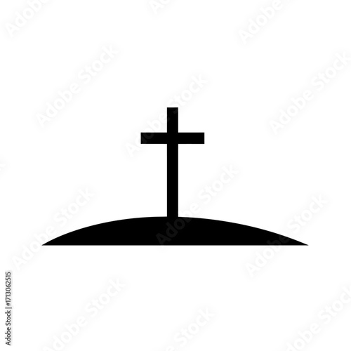 Solemn cross silhouette on hilltop representing faith and remembrance iconic religious symbolism isolated on white background Vector Illustration
