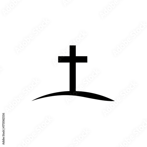 Solemn black cross symbol against a textured hillock for religious and spiritual themes isolated on white background Vector Illustration