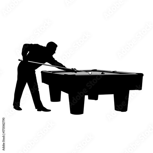 Silhouette of a person playing pool at a billiard table ready for action isolated on white background Vector Illustration