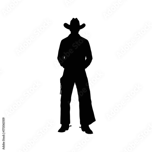 Iconic silhouette of a cowboy standing tall ready for the wild west adventure isolated on white background Vector Illustration