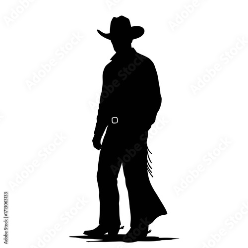 Silhouette of a cowboy standing proudly ready for the rodeo adventure isolated on white background Vector Illustration