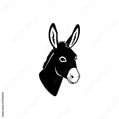 Simple black and white donkey head icon for livestock and farm animal projects isolated on white background Vector Illustration