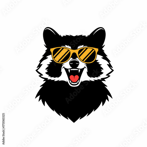 Cool raccoon wearing sunglasses and smiling for a fun wild animal graphic isolated on white background Vector Illustration