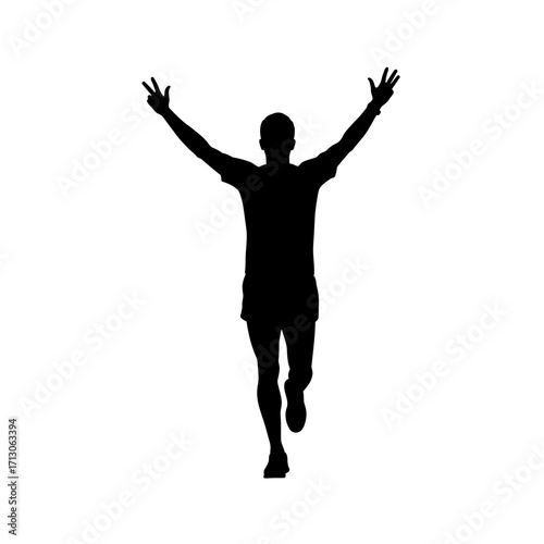 Runner silhouette celebrating victory arms raised posing for success and achievement isolated on white background Vector Illustration