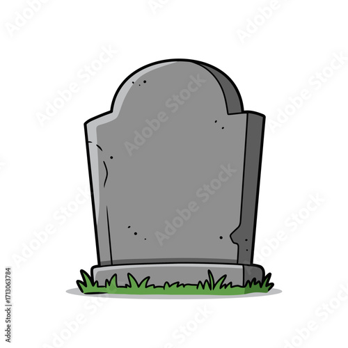 Empty gravestone stone monument with grass cemetery memorial grave marker isolated on white background Vector Illustration
