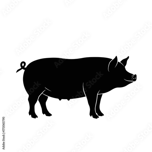 Silhouette of a pig side view farm animal livestock domesticated mammal isolated on white background Vector Illustration