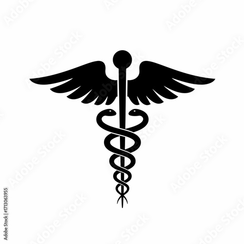 Caduceus medical symbol of health care and medicine caduceus staff with wings and snakes isolated on white background Vector Illustration