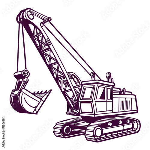 creative details Dragline excavator machine Vector Illustration
