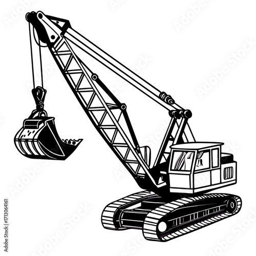 creative details Dragline excavator machine Vector Illustration