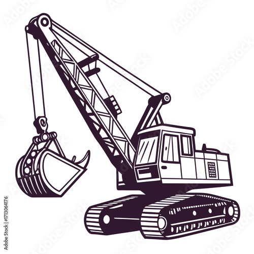 creative details Dragline excavator machine Vector Illustration