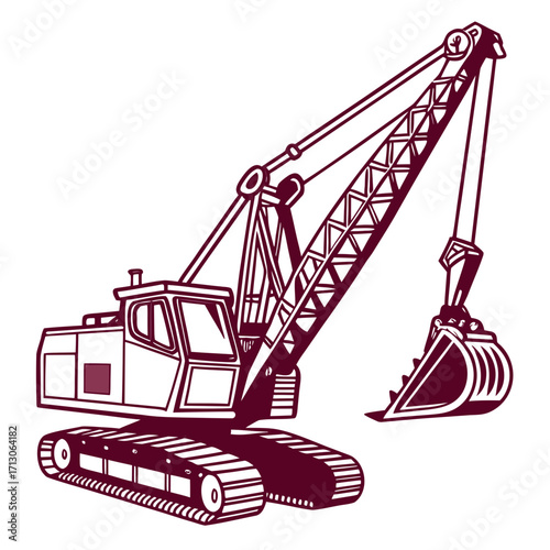 creative details Dragline excavator machine Vector Illustration