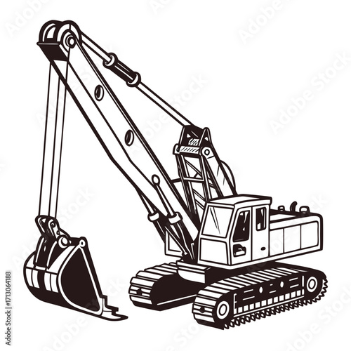 creative details Dragline excavator machine Vector Illustration