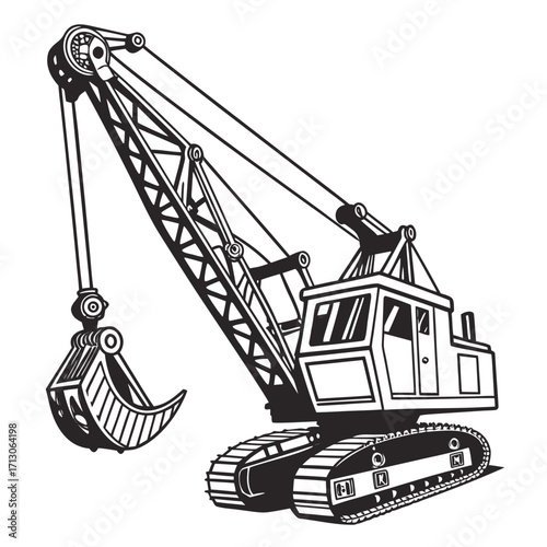 creative details Dragline excavator machine Vector Illustration
